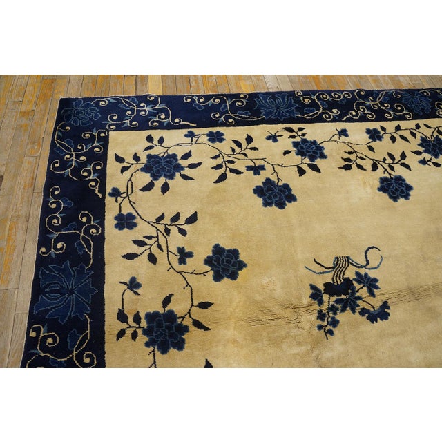 Textile Antique Peking Chinese Classic Traditional Floral Ivory Square 1880s Rug For Sale - Image 7 of 11