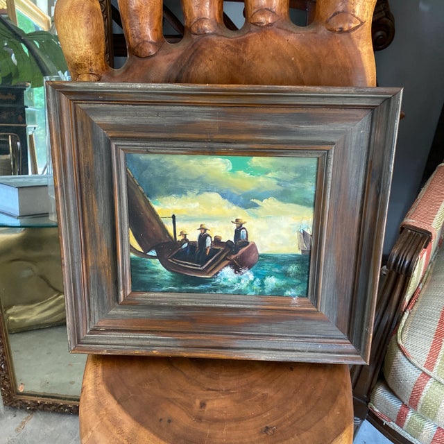 Mid 20th Century Figurative Nautical Oil Painting, Framed For Sale - Image 4 of 4