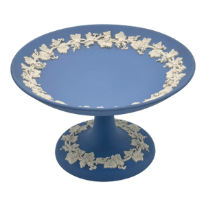 Vintage Wedgwood Blue Queensware Jasperware Pedestal Compote Dish