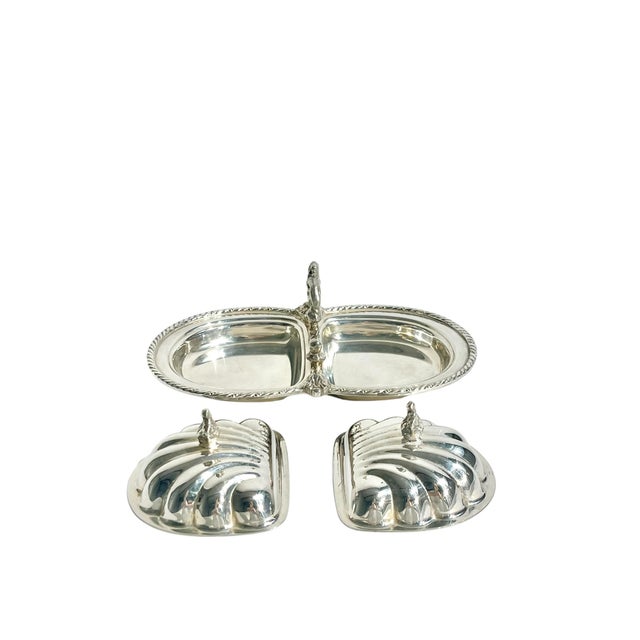 Silver Vintage Hollywood Regency Shell Form 2 Section Caviar Serving Dish For Sale - Image 8 of 15