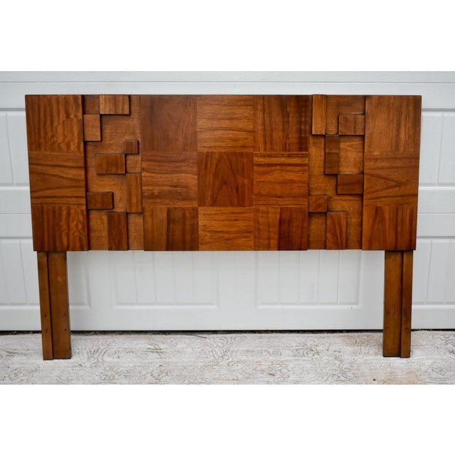 Vtg. MCM Style Queen Size Lane Staccato Brutalist Collection Walnut Headboard For Sale - Image 4 of 12