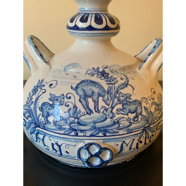 Deruta Vintage Italian Hand Painted Blue and White Faience Pottery Jug Vase For Sale - Image 4 of 12