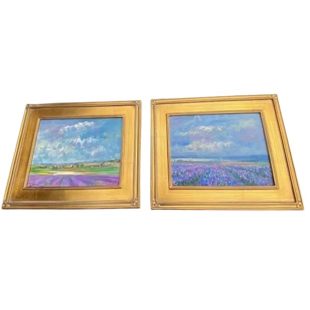 Lavender A Pair of Gilded Framed French Landscape Paintings For Sale - Image 8 of 12