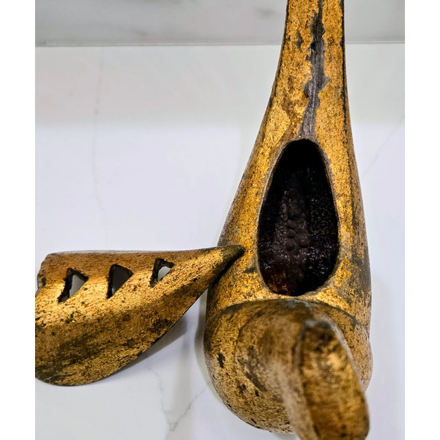 Mid-Century Japanese Gilt Cast Iron Pheasant Form Incense Burner For Sale In Dallas - Image 6 of 10