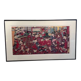 Antique Japanese Woodblock Print Feast at the Gakushuin by Chikanobu Toyohara, 1879 For Sale