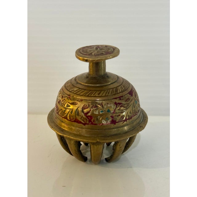 Brass Vintage Indian Engraved Brass Decorative Bells — Set of 3 For Sale - Image 8 of 12
