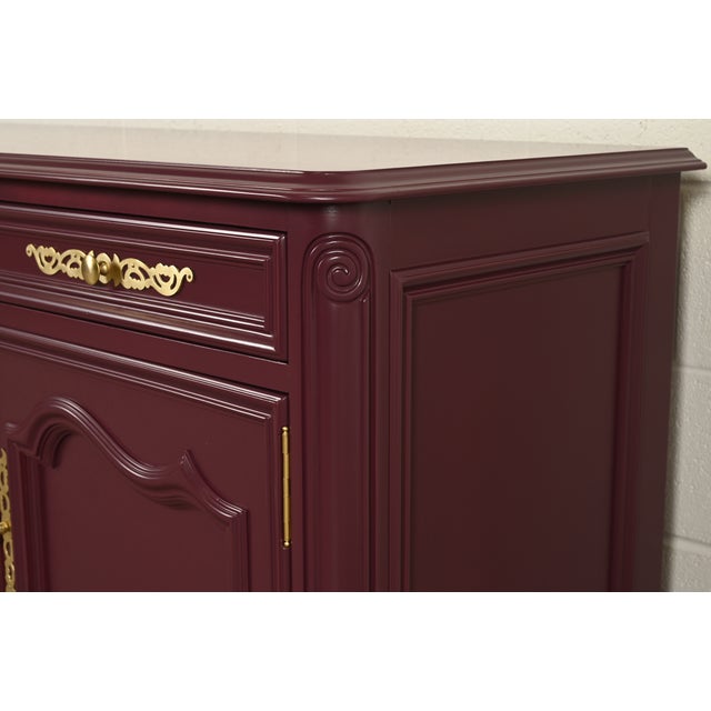 Baker Funiture Style French Provincial Louis XV Burgundy Lacquered Sideboard Credenza, Newly Refinished For Sale - Image 11 of 18