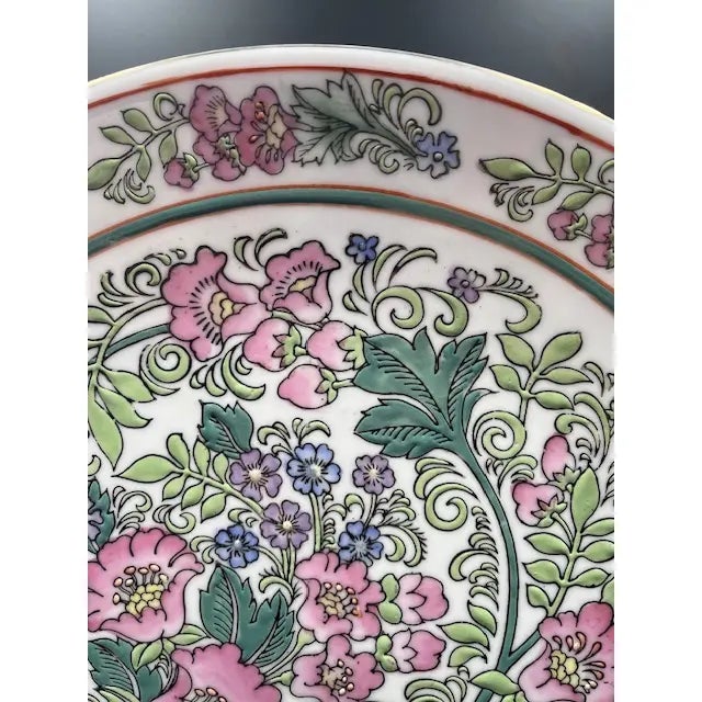 Vintage Large Pink Floral Decorative Plate For Sale - Image 13 of 18