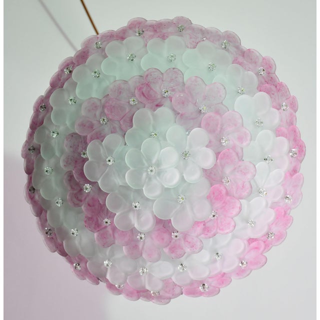 1970s Elegant Murano Ceiling Light Pink Flower by Seguso for Venini, Italy For Sale - Image 12 of 12