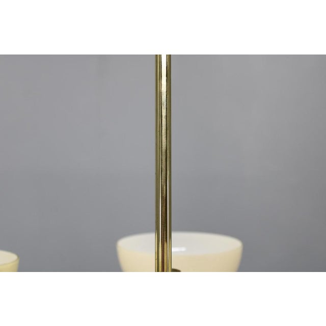 Metal Art Deco Brass Chandelier with Cream Opaline Glass, Czechoslovakia, 1930s For Sale - Image 7 of 12