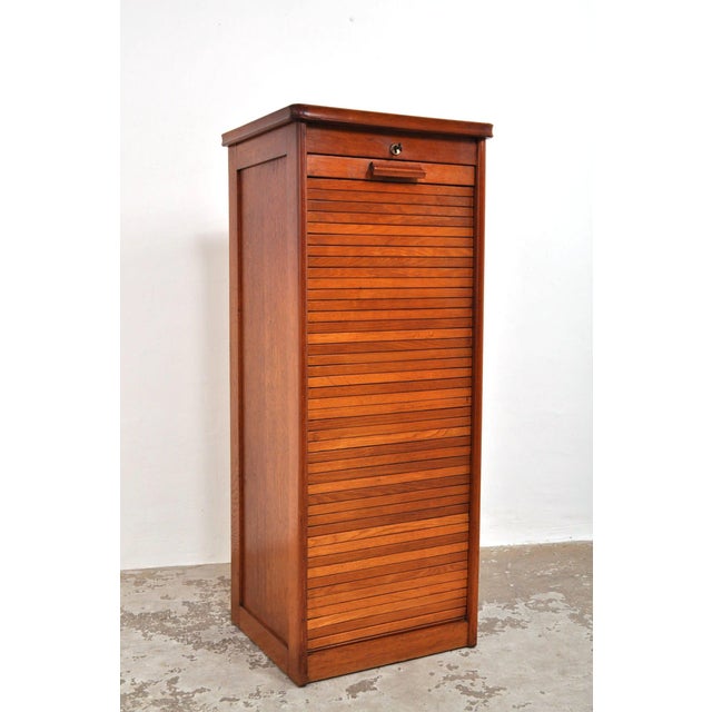 Vintage Roller Door Cabinet in Oak, 1930s For Sale - Image 4 of 10