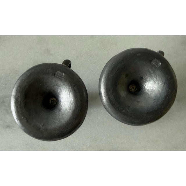Silver Pair of Vintage Pewter Chamberstick Candle Holders For Sale - Image 8 of 9