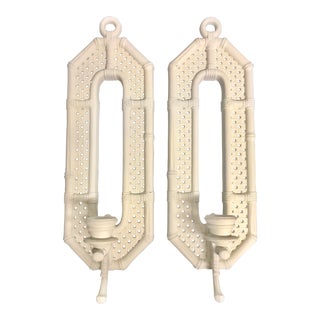 Vintage Faux Bamboo & Cane Candle Sconces - A Pair For Sale