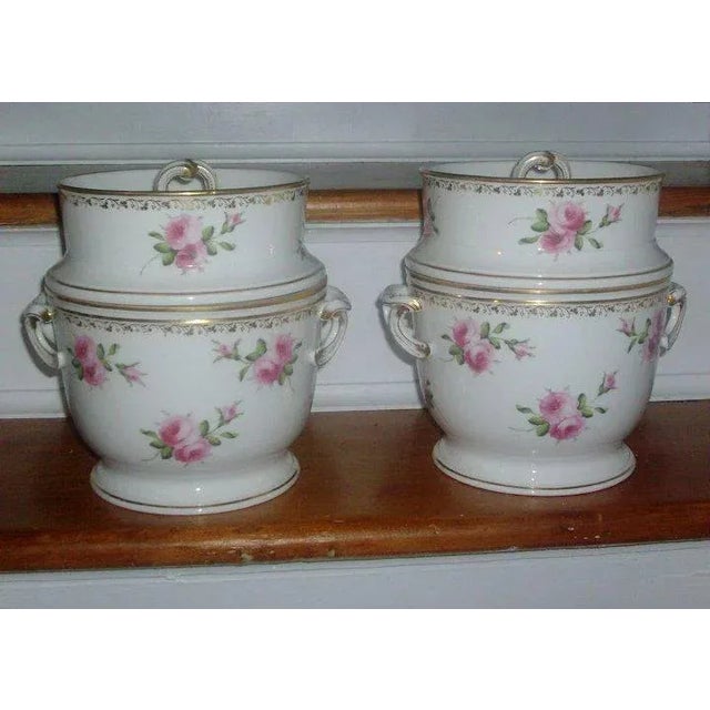 19th Century French Empire Locre Old Paris Porcelain Rose Vase Shape Fruit Coolers - A Pair For Sale - Image 4 of 11