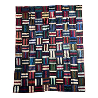 Antique Patchwork Quilt Rail Fence Pattern 64” X 50” For Sale