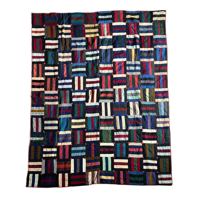 Antique Patchwork Quilt Rail Fence Pattern 64” X 50” For Sale