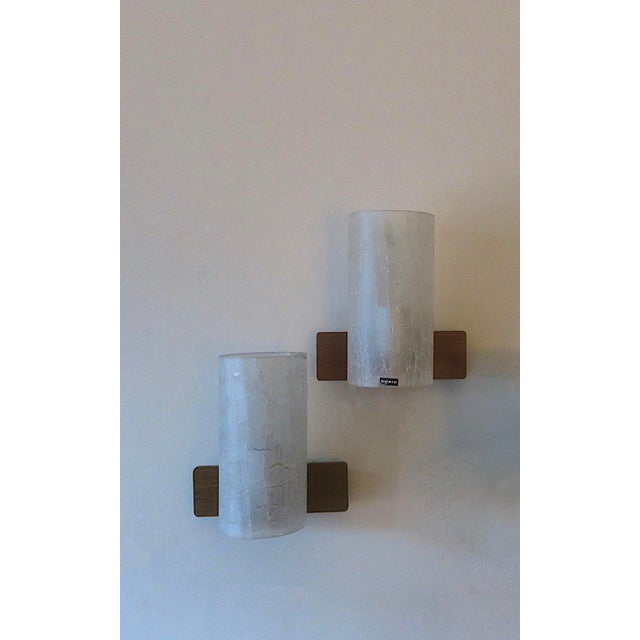 Frosted Crackled Glass and Teak Wall Lights from Doria, 1960s, Set of 2 For Sale - Image 5 of 8