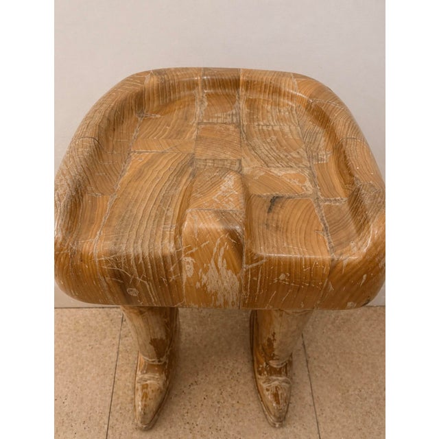 1960s Carved Wood Horse & Rider Stools – Sculptural Butcher Block Pair, One of a Kind For Sale - Image 4 of 5