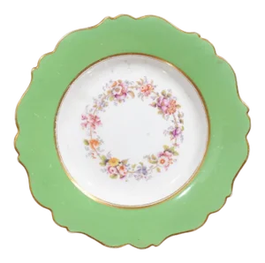 Antique Ridgway Porcelain Dinner Plate with Green Rim & Floral Décor