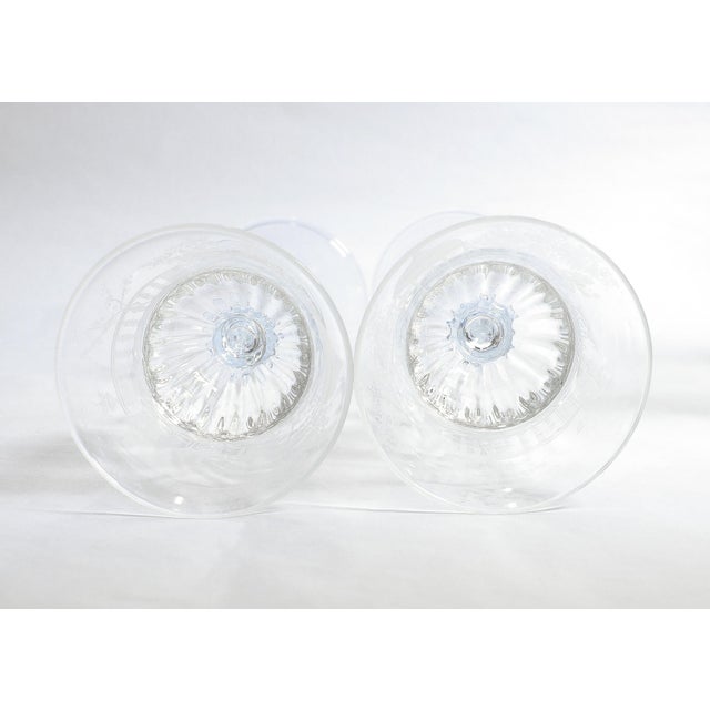 Pair of Salviati Engraved Venetian / Murano Glass Wine Goblets or Stems For Sale - Image 12 of 13