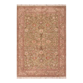 Shabby Chic Floral 1990's Pak-Persian Green/Beige Wool Rug - 5'11'' X 9'3'' For Sale