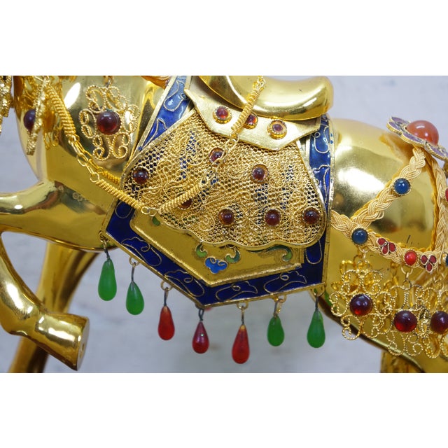 Vintage Chinese Gold Plated Jeweled Tang Horse Sculpture Statue 10" For Sale - Image 11 of 16