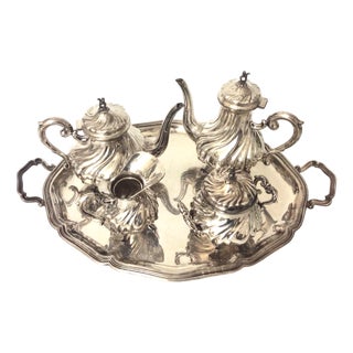 Louis XV Tea and Coffee Service with Silver Tray, 1950s, Set of 5 For Sale