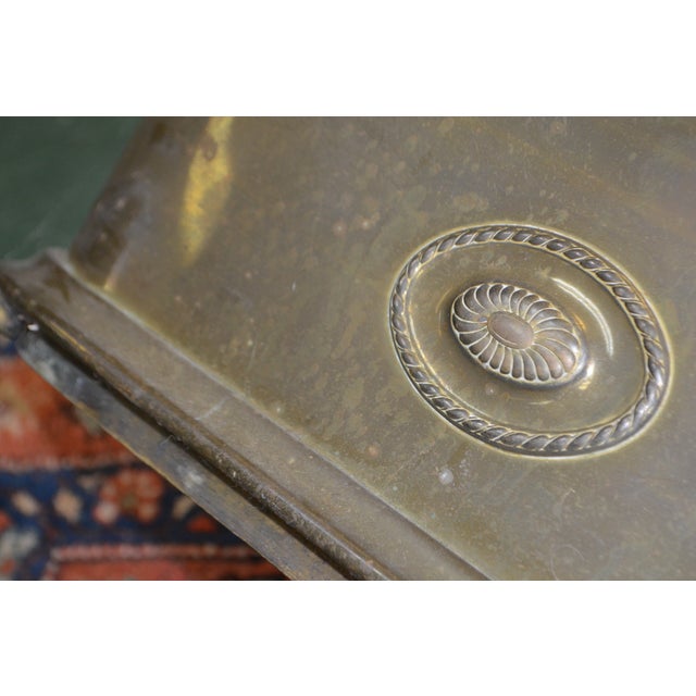 English Brass Small Curved Fireplace Fender With Oval Emblems For Sale - Image 16 of 17
