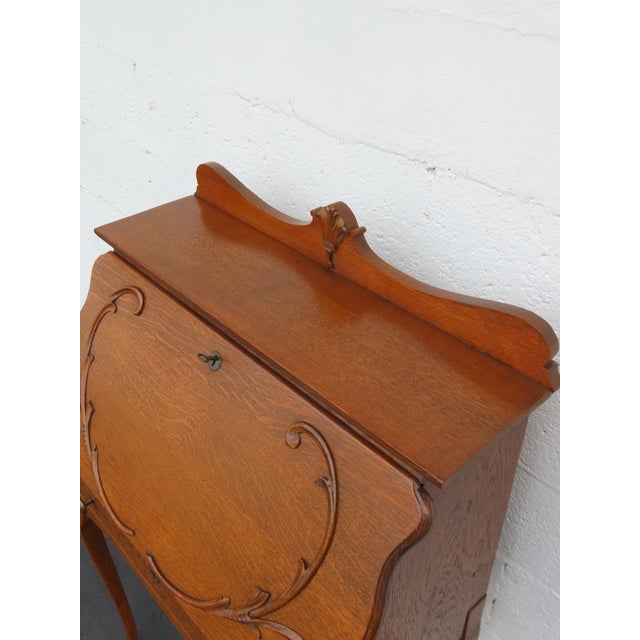 Early 1900s Solid Oak Small Secretary Desk 6669 For Sale - Image 14 of 18