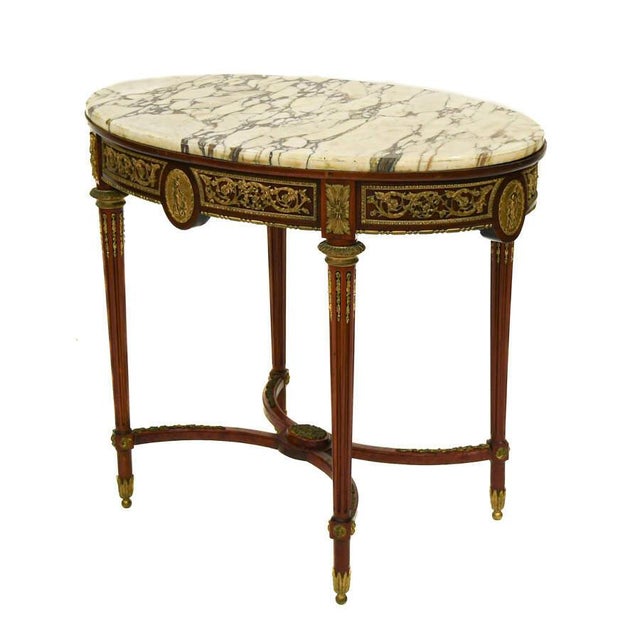 Rococo Antique Rococo‑Style Marble‑Top Center Table With Giltwood Carved Base For Sale - Image 3 of 6