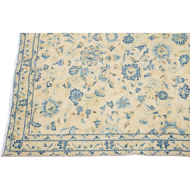 1960s Vintage Persian Distressed Handmade Floral Ivory Wool Rug For Sale - Image 4 of 7