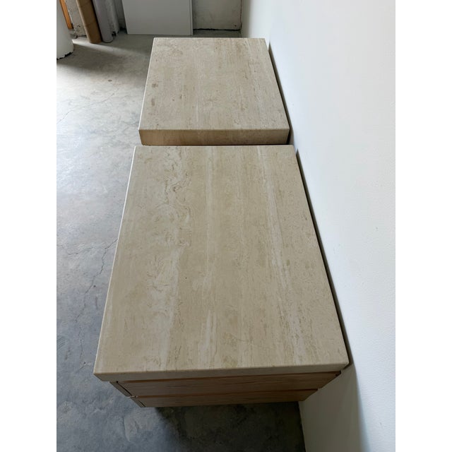 Wood 1990's Kreiss Collection Minimalist Low-Profile Nightstands With Travertine Tops – A Pair For Sale - Image 7 of 12
