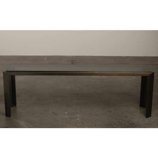 Mid-Century Modern 1960s Metallic Console Table Long & Low Glass Gunmetal Ultra Cool 73” For Sale - Image 3 of 16
