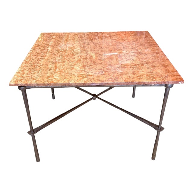 Giovanni Banci for Hermès Hammered Iron & Breccia Rossa Marble Table, Circa 1990 For Sale
