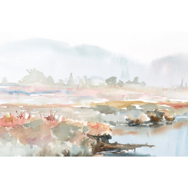 Impressionist Bomier Impressionist Edge of the Lake Watercolor Landscape 1980s For Sale - Image 3 of 5