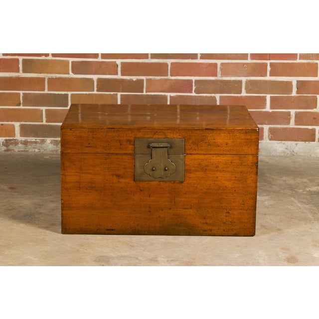 19th Century 19th Century Oak Blanket Chest with Brass Hardware and Lateral Handles For Sale - Image 5 of 12