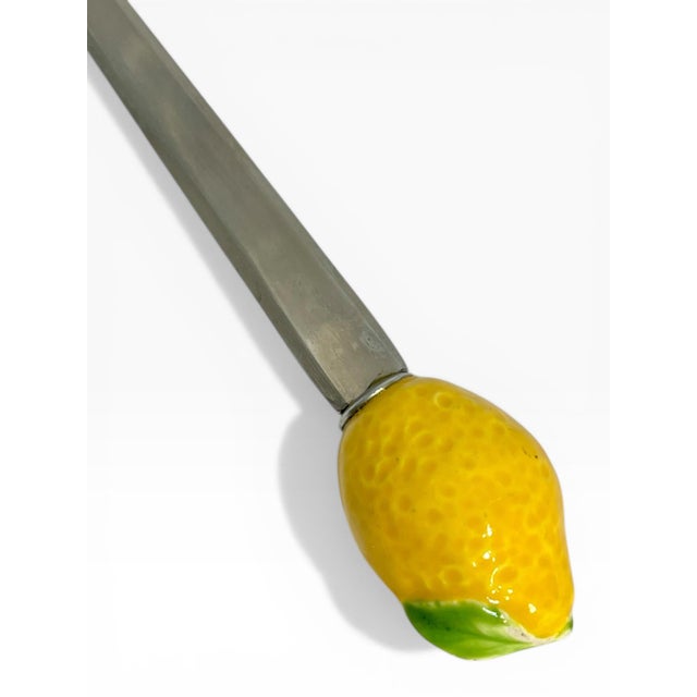 Hollywood Regency Vintage Stainless Steel Cocktail Spoons With Ceramic Lemon Finials – Lord & Taylor - Set of 6 For Sale - Image 3 of 13