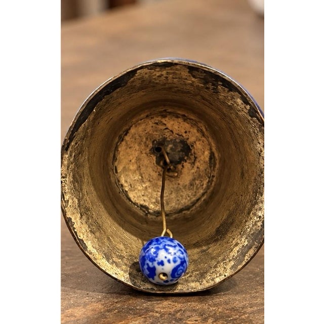 Antique 1880-1920 Chinese Cloisonné Enamel Hand Bell Blue Floral Metal 5” Ornate For Sale - Image 4 of 4