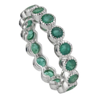 Certified 2.3 Ct Natural Emerald Milgrain Eternity Wedding / Anniversary Band Ring - Size 7.5 For Sale