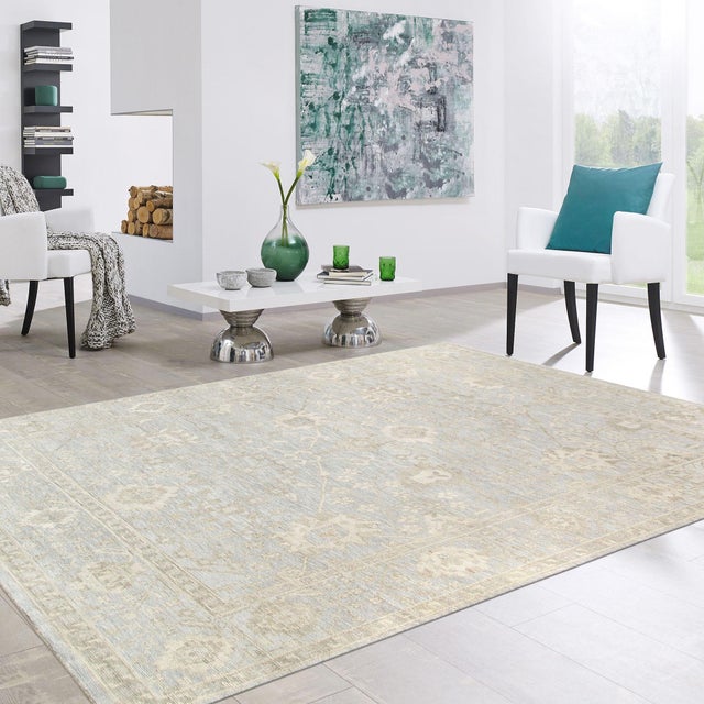 Transitional Pasargad Home Oushak L. Blue Wool Area Rug-10' 0'' X 10' 1'' For Sale - Image 3 of 4