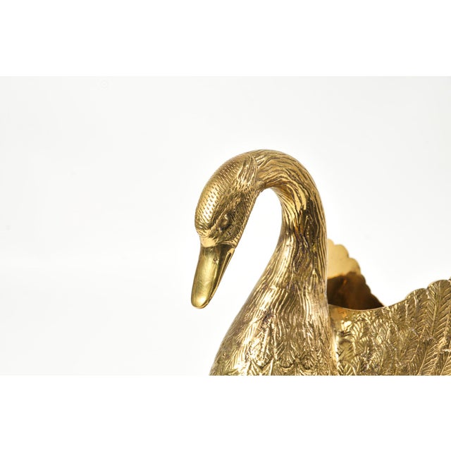 Vintage Hollywood Regency Large Brass Swan Planter Pot For Sale - Image 10 of 15
