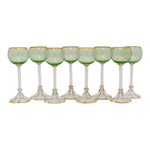 Early 1900s Twisted Stem Hand Blown Glass Cordials- Set of 8