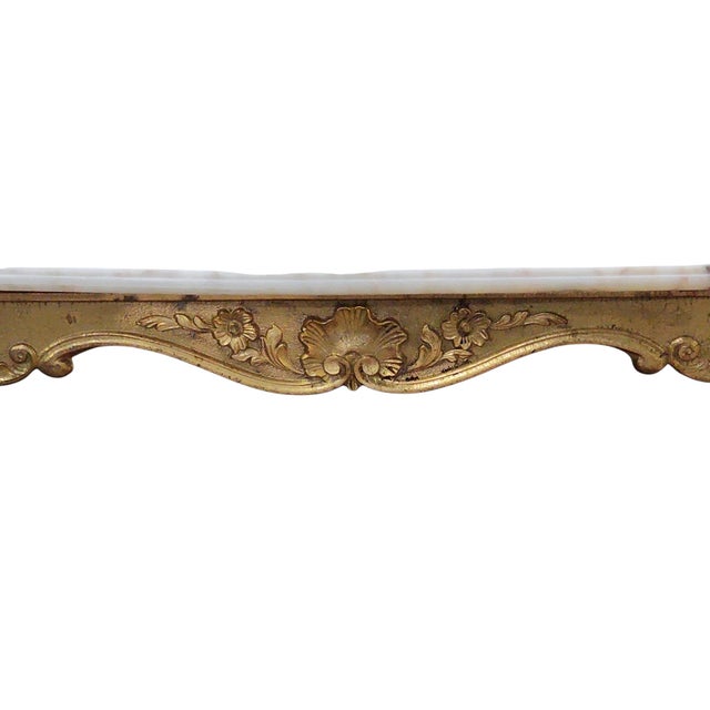 1960s Vintage French Marble Top Brass Accent Table For Sale - Image 4 of 5