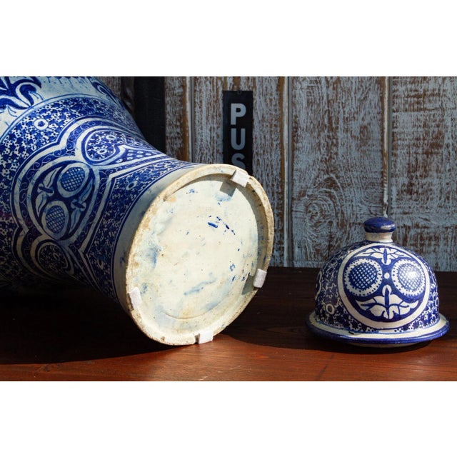 Vintage Blue & White Moroccan Jar With Lid For Sale - Image 10 of 12