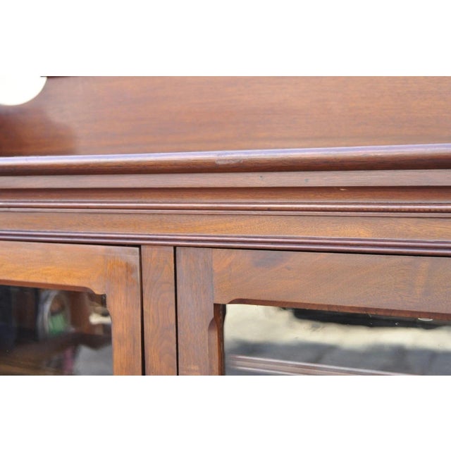 Antique Eastlake Victorian Walnut Wavy Glass Triple Bookcase Display Cabinet For Sale - Image 11 of 13