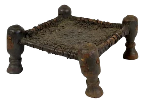 19th Century Low Cedar Stool, Nuristan, 1890s