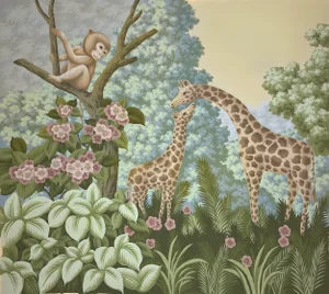 W45" *H42", Magical Menagerie Hand-Painted Wallpaper Panel