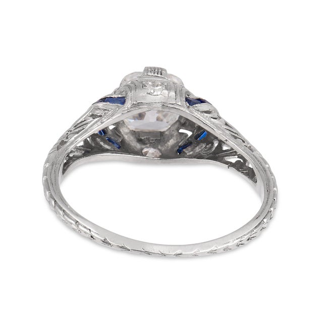 1930s Art Deco Gia 1.00 Carat Old Mine Cut Diamond Sapphire Engagement Ring, Size 5.5 For Sale In Los Angeles - Image 6 of 8