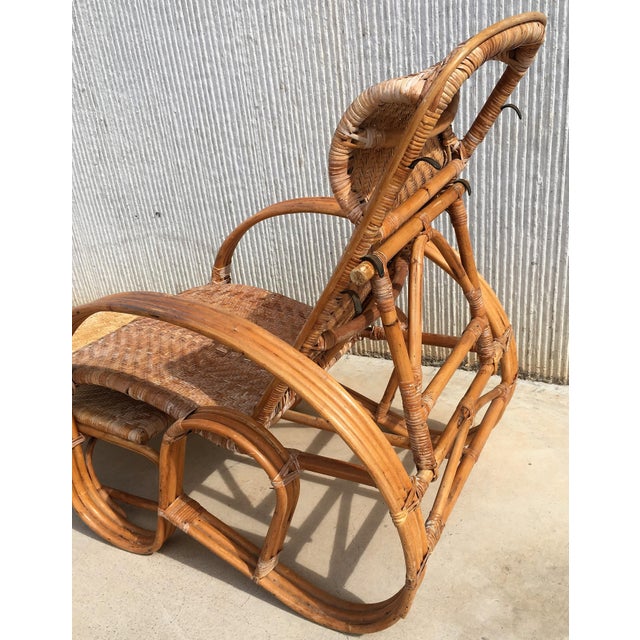 20th Century Adjustable Bentwood and Rattan Chaise Longue With Ottoman For Sale In Miami - Image 6 of 12