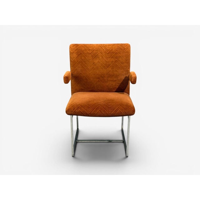 Orange Milo Baughman, Six Dining Chairs, Chrome, Fabric, Usa, 1970s For Sale - Image 8 of 11